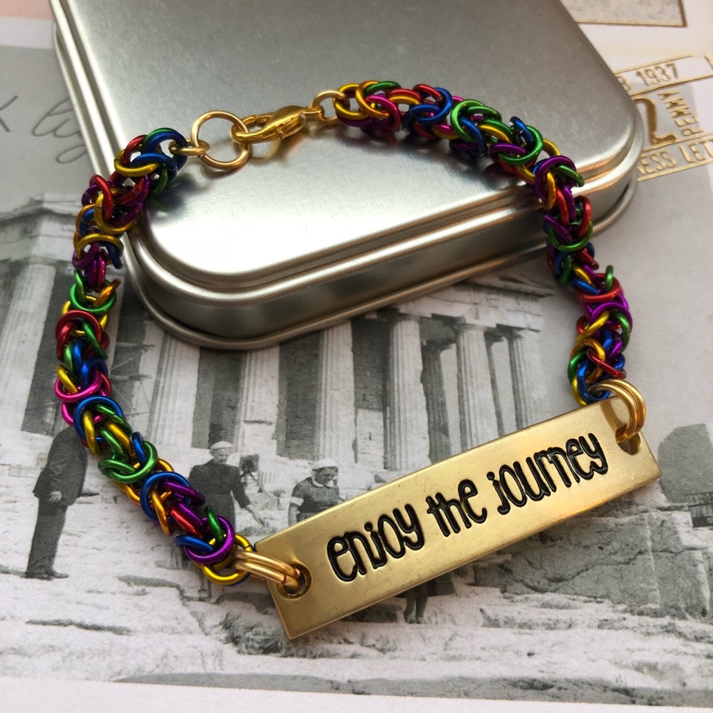 Enjoy the Journey rainbow Byzantine bracelet